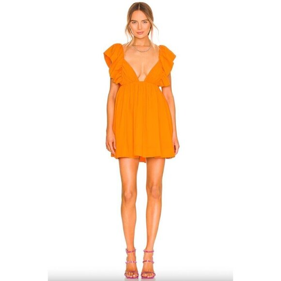 For Love & Lemons Clementine Mini Dress Orange Womens Size Medium - Picture 5 of 14